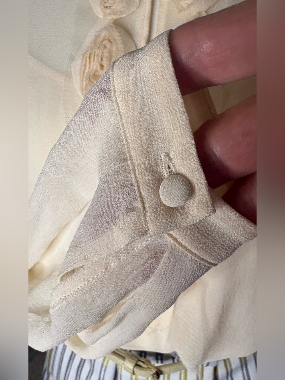 Club Monaco NWT Sheer Cream Silk Blouse - Distinctive Mesh Placket w 3D Rosettes - Picture 7 of 12